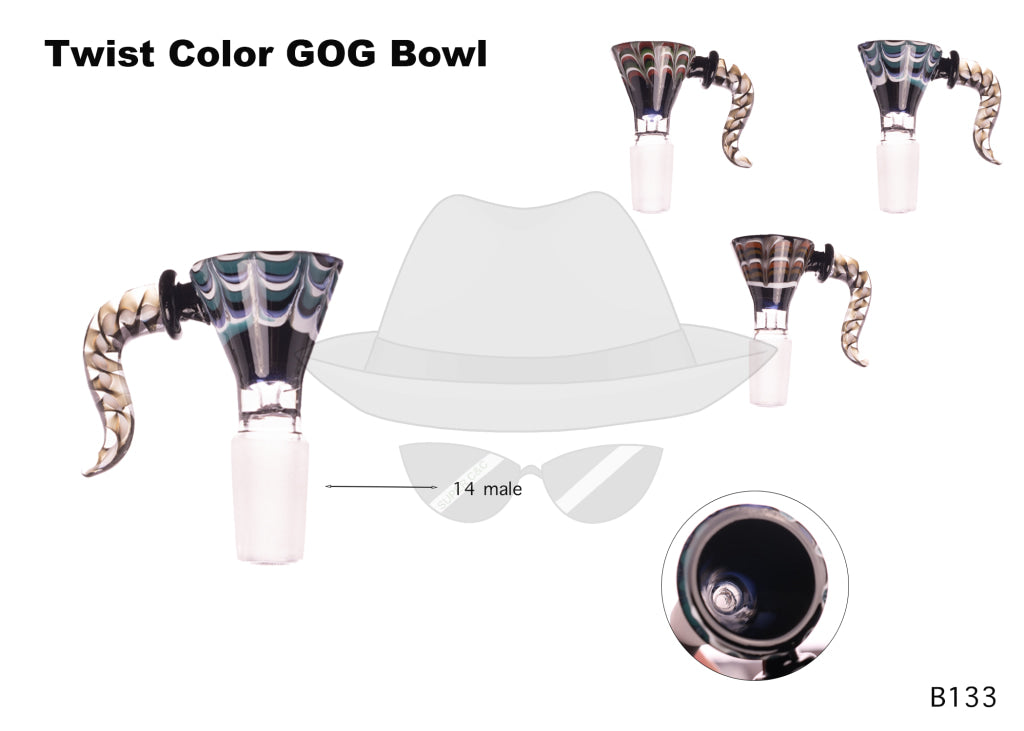 14" Male Twist Color w. Long Horn Glass Bowl