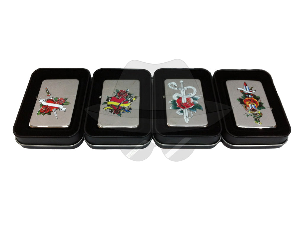 15796 STAR Oil Lighters - Heart Tattoo 4 Pieces