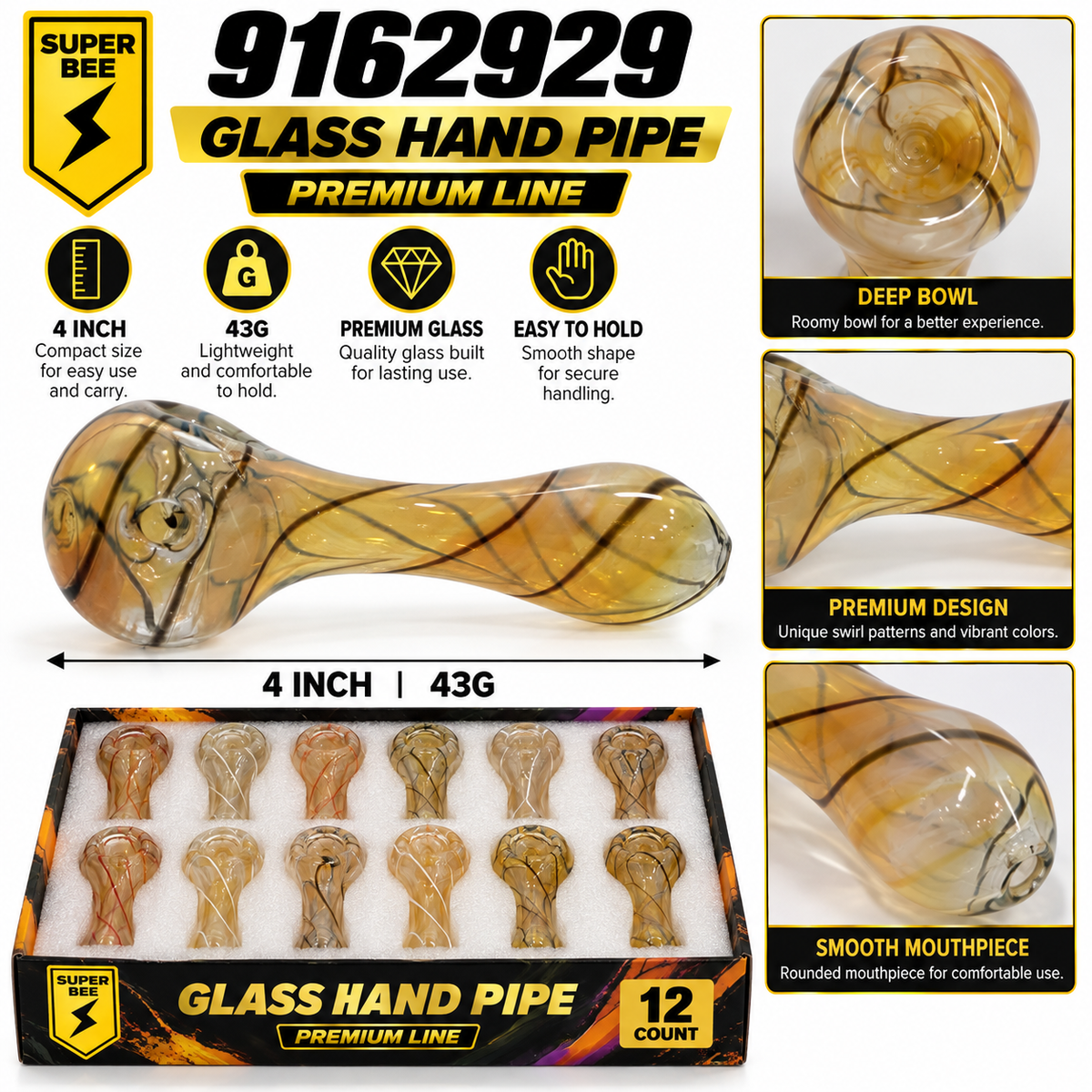 Glass Hand Pipe - Display of 12 – Style 5