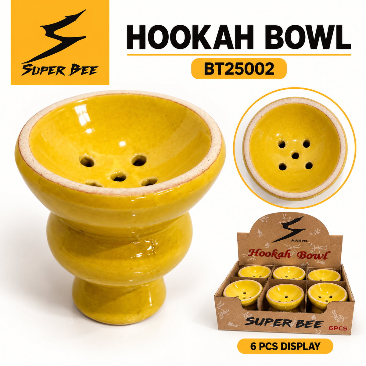 BT25002 Ceramic Hookah Bowl - Display of 6