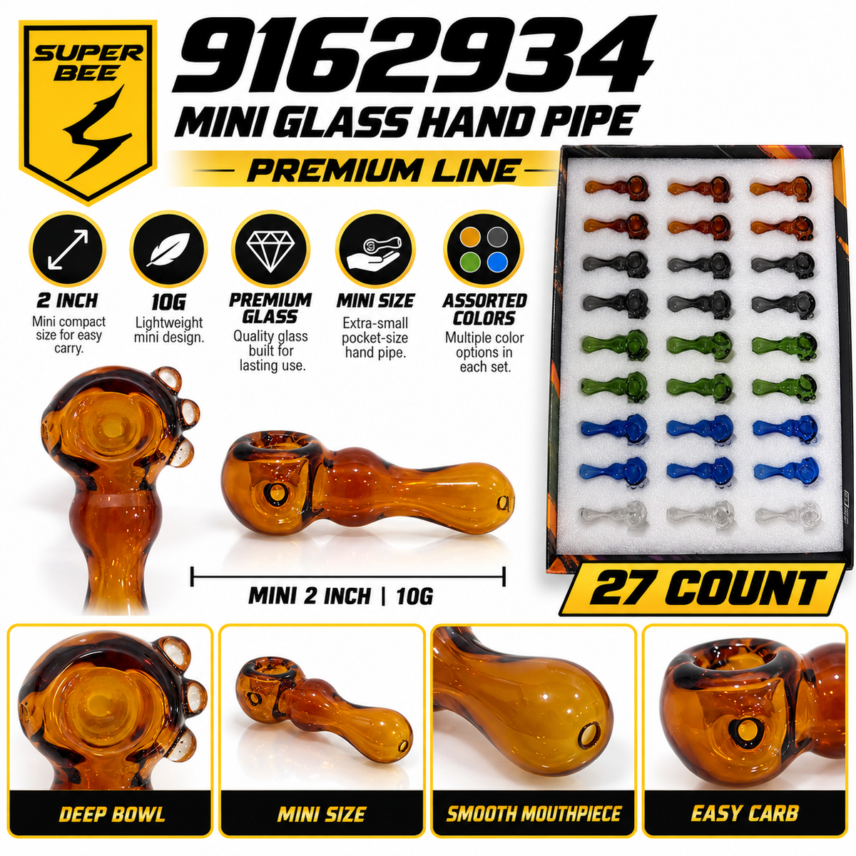 Mini Glass Hand Pipe - Display of 27