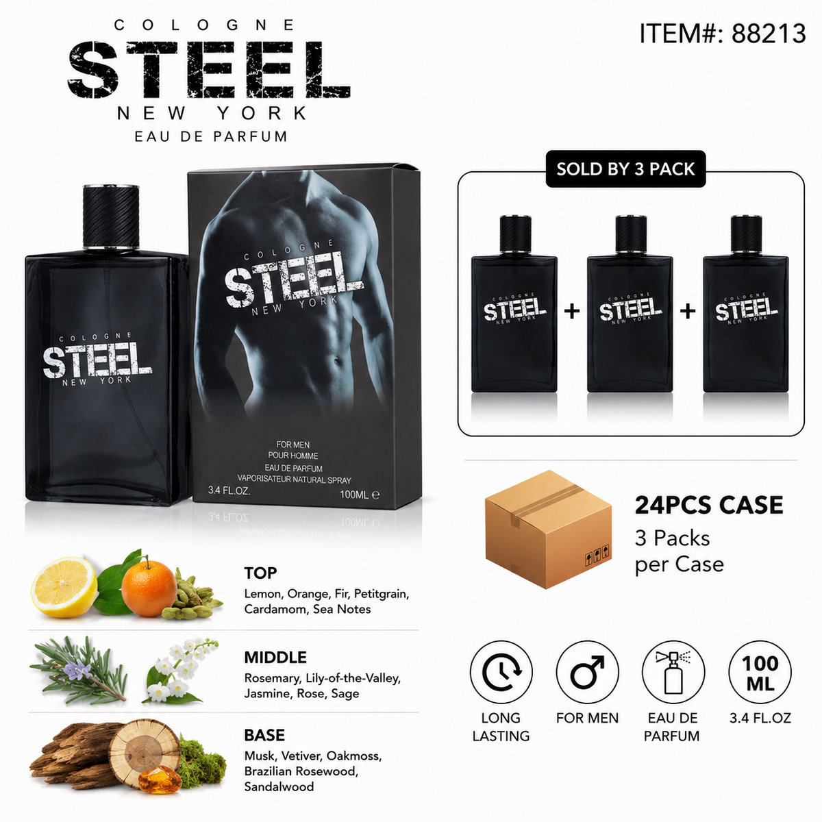 Men's EDP 100ml/3.4 fl.oz STEEL - 3CT