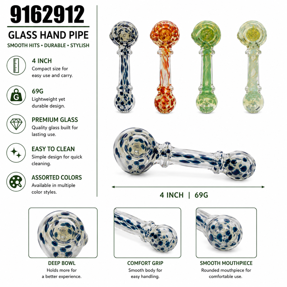 9162912 Glass Hand Pipe
