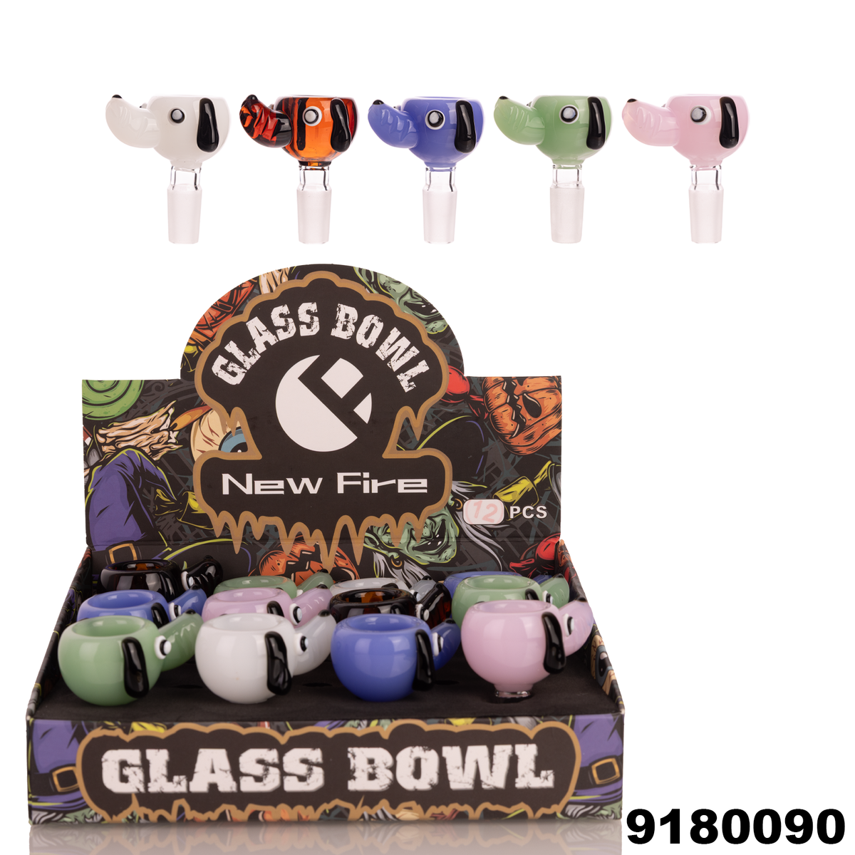 9180090 14" Male Glass Bowl-12ct