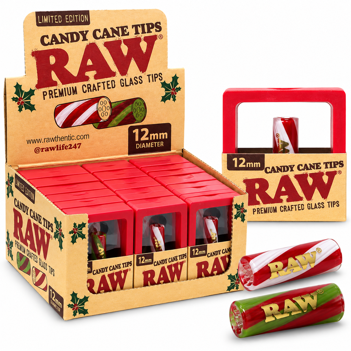 RAW Candy Cane Glass Tips - Display of 12