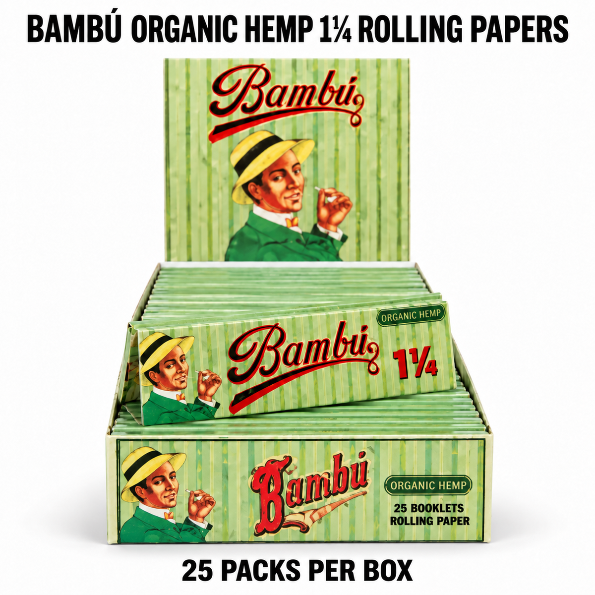 Bambú Organic Hemp 1¼ Rolling Papers — 25-Pack Box
