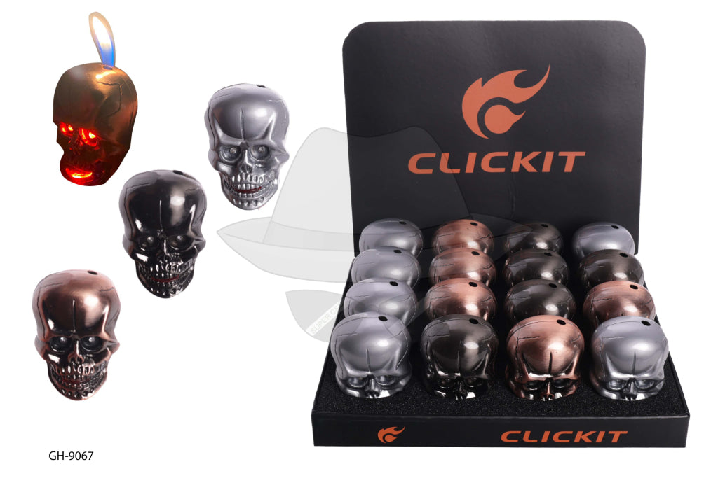 GH-9067 Skull Design Clickit Lighter-16ct
