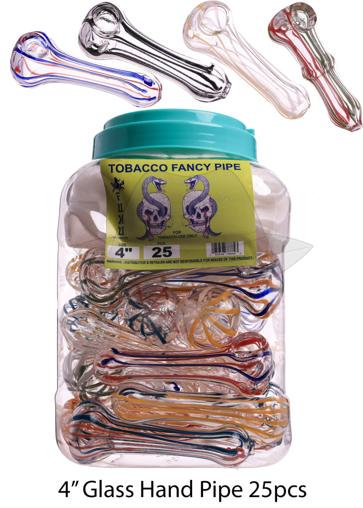 Jar of 25ct 4" Glass Hand Pipe