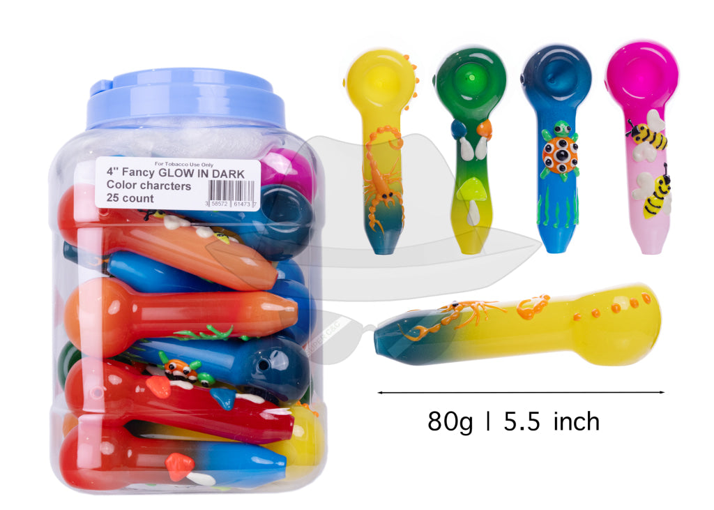 Jar of 25ct 4 Inch Glow in Dark Hand Pipe