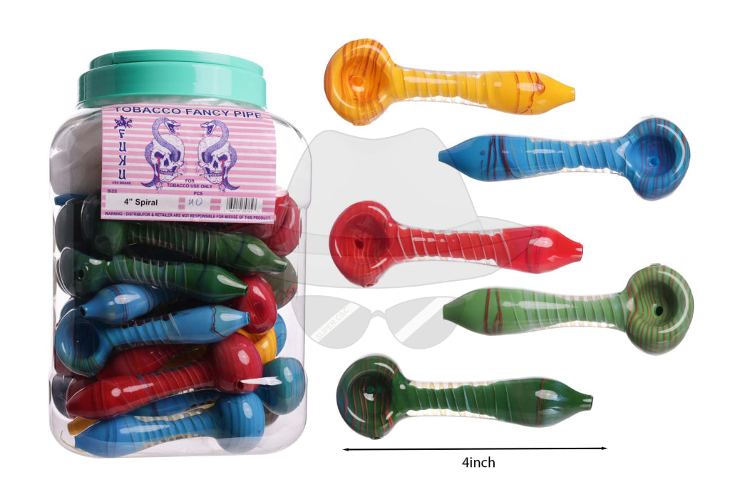 Jar of 40ct Spiral Glass Hand Pipe