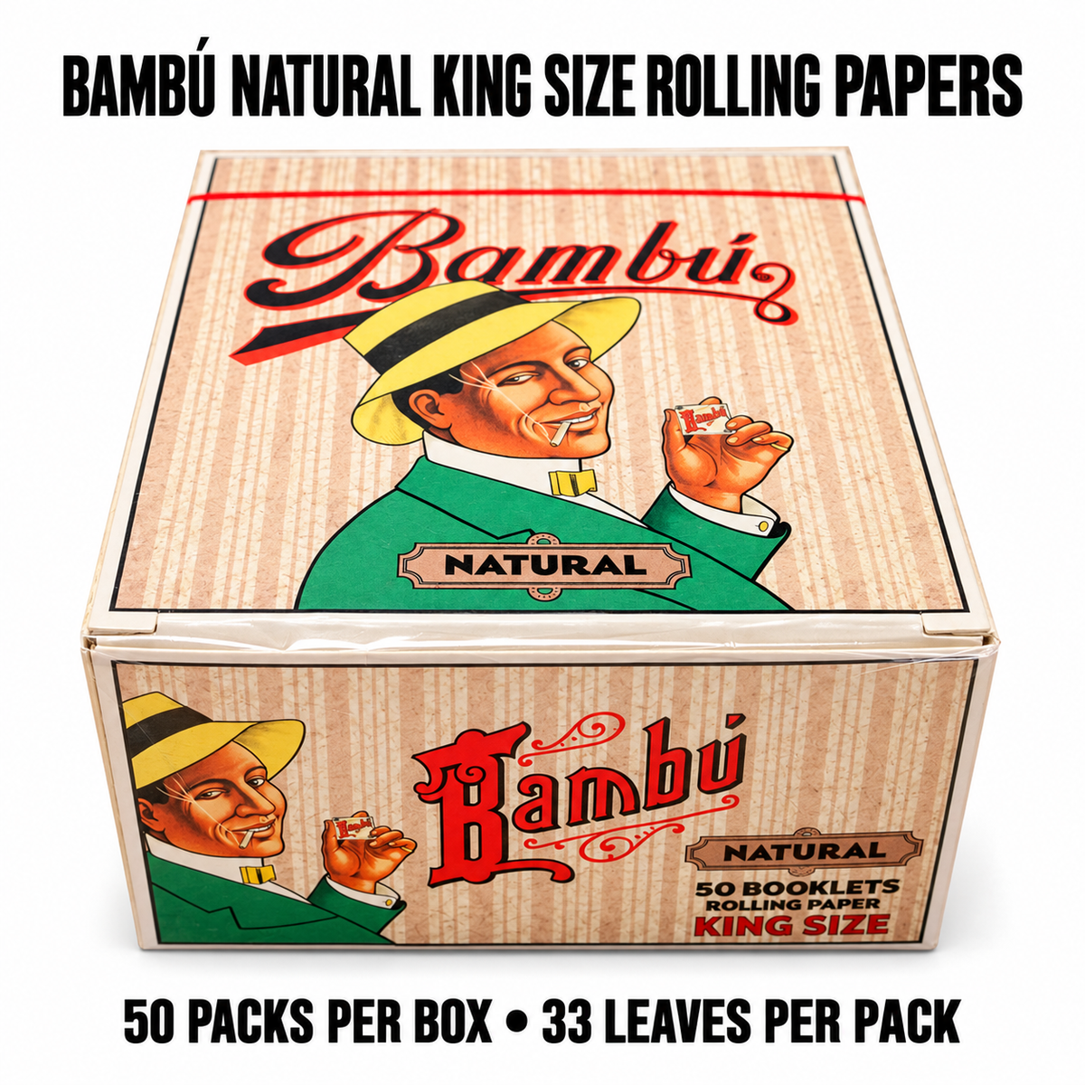 Bambú Natural King Size Rolling Papers — 50-Pack Box