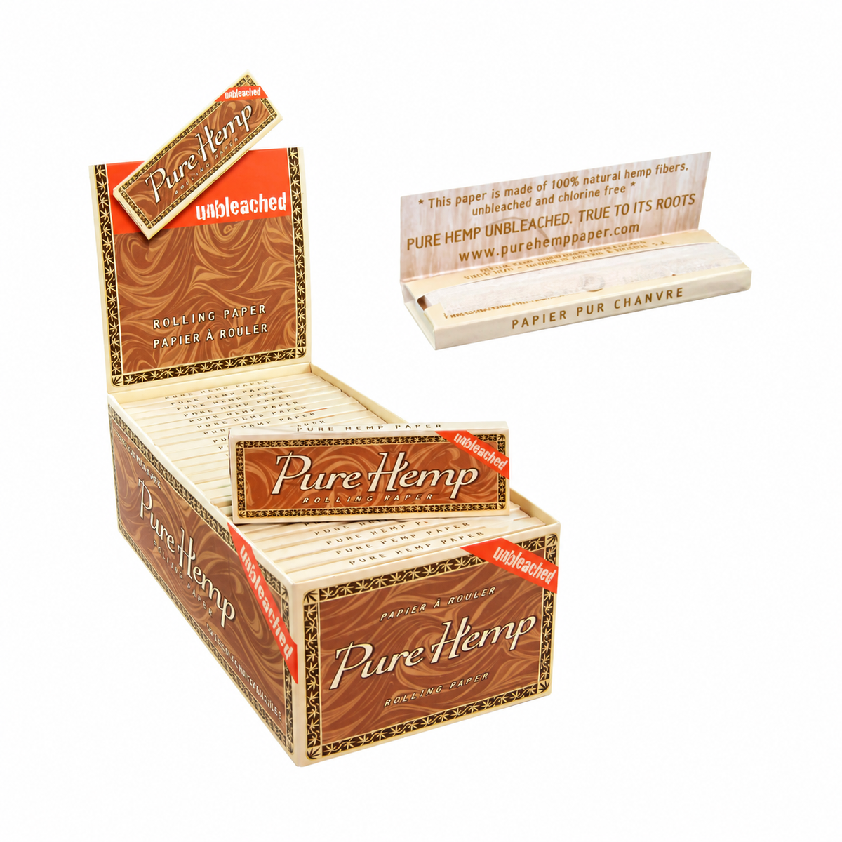 Pure Hemp single-wide unbleached rolling papers 24 pcs per box