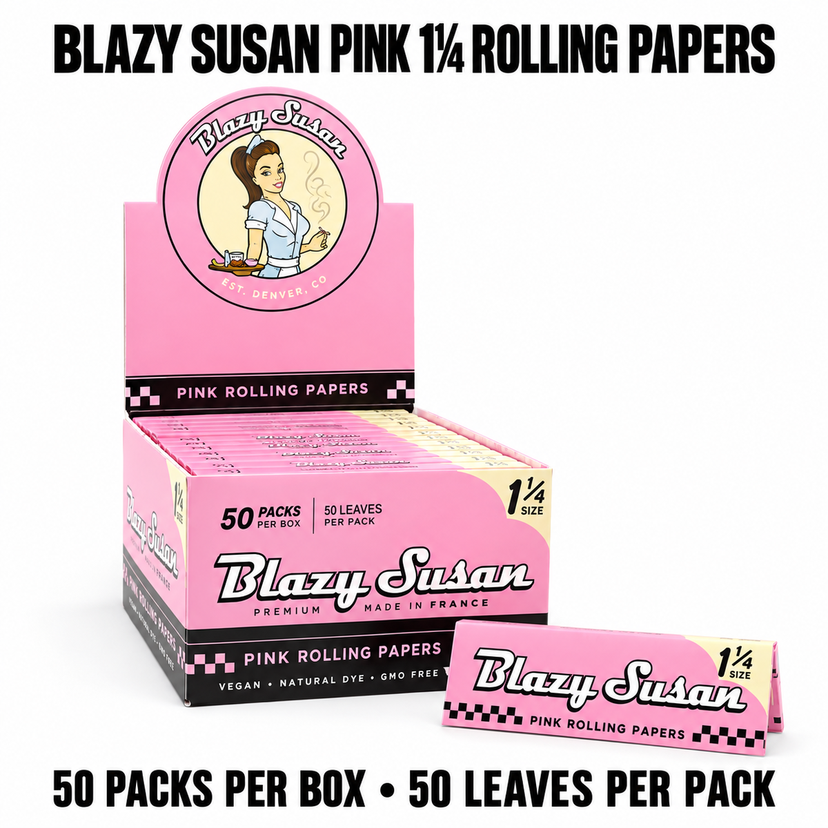 Blazy Susan Pink 1¼ Rolling Papers — 50-Pack Box