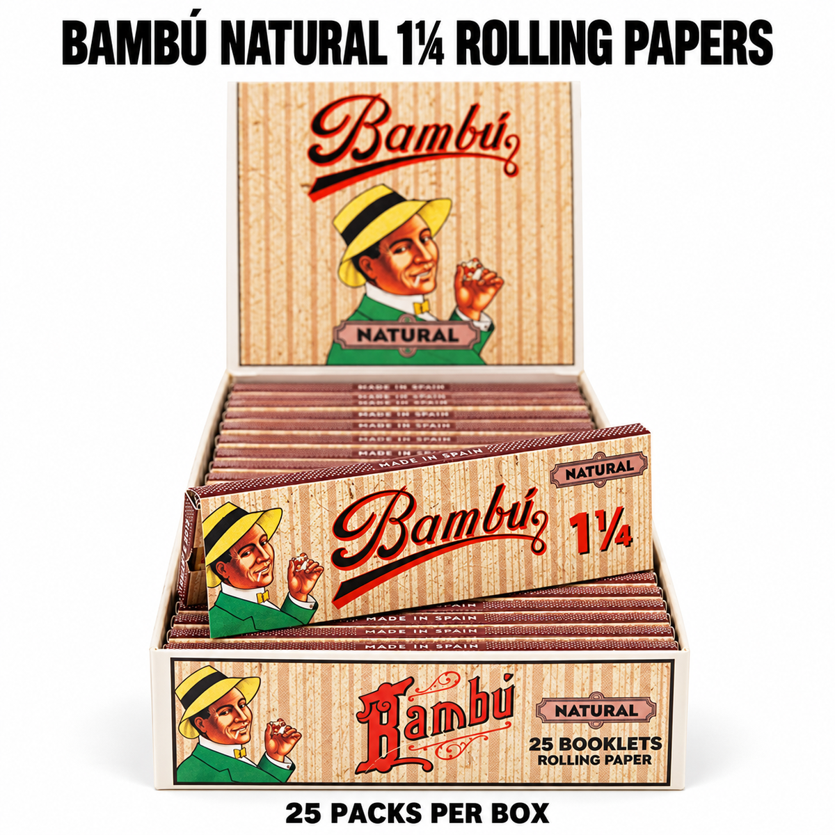 Bambú Natural 1¼ Rolling Papers — 25-Pack Box