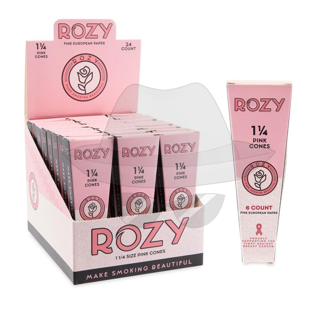 Rozy Pink 1 ¼ Size Pre-Rolled Cones 6pk – 24ct Display