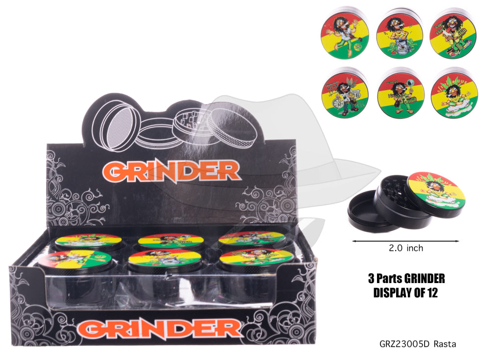 RZ23005-RASTA 3part Grinder-12ct