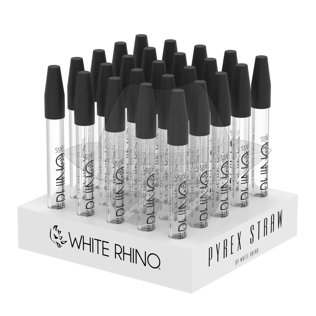 White Rhino Glass Straw 25ct Display - Pyrex