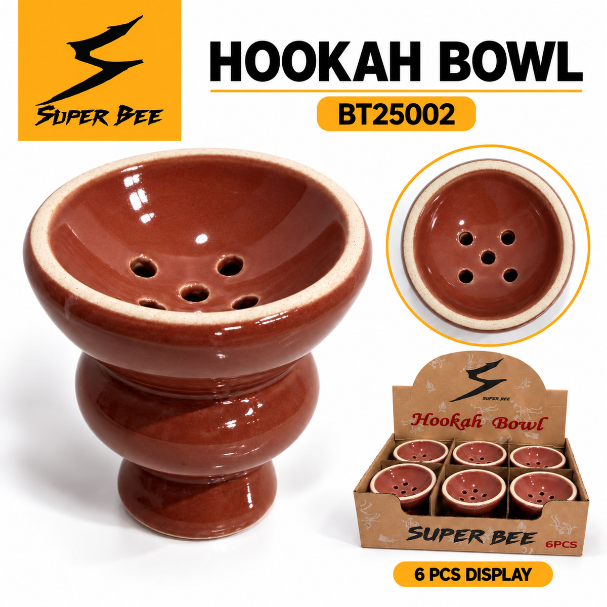 BT25002 Ceramic Hookah Bowl - Display of 6