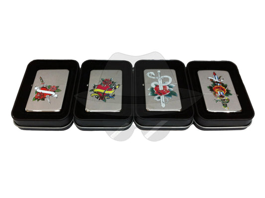 15796 STAR Oil Lighters - Heart Tattoo 4 Pieces