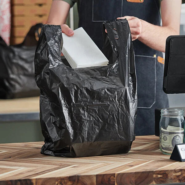 Black Unprinted Medium-Duty Plastic T-Shirt Bag