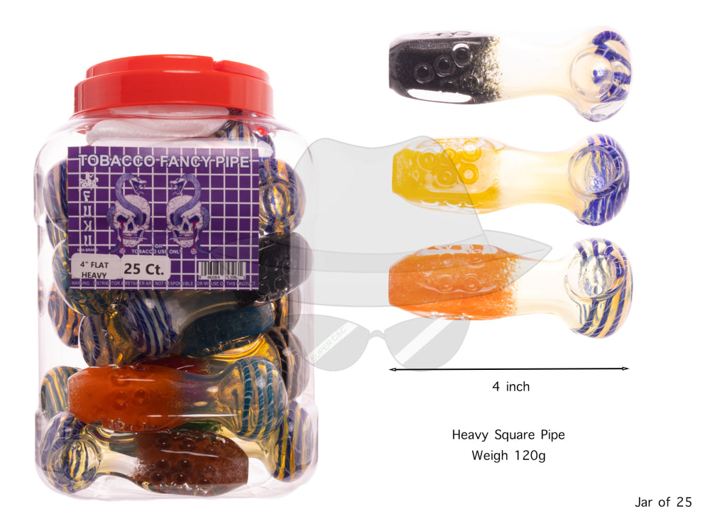 4" Glass Hand Pipe jar of 25ct