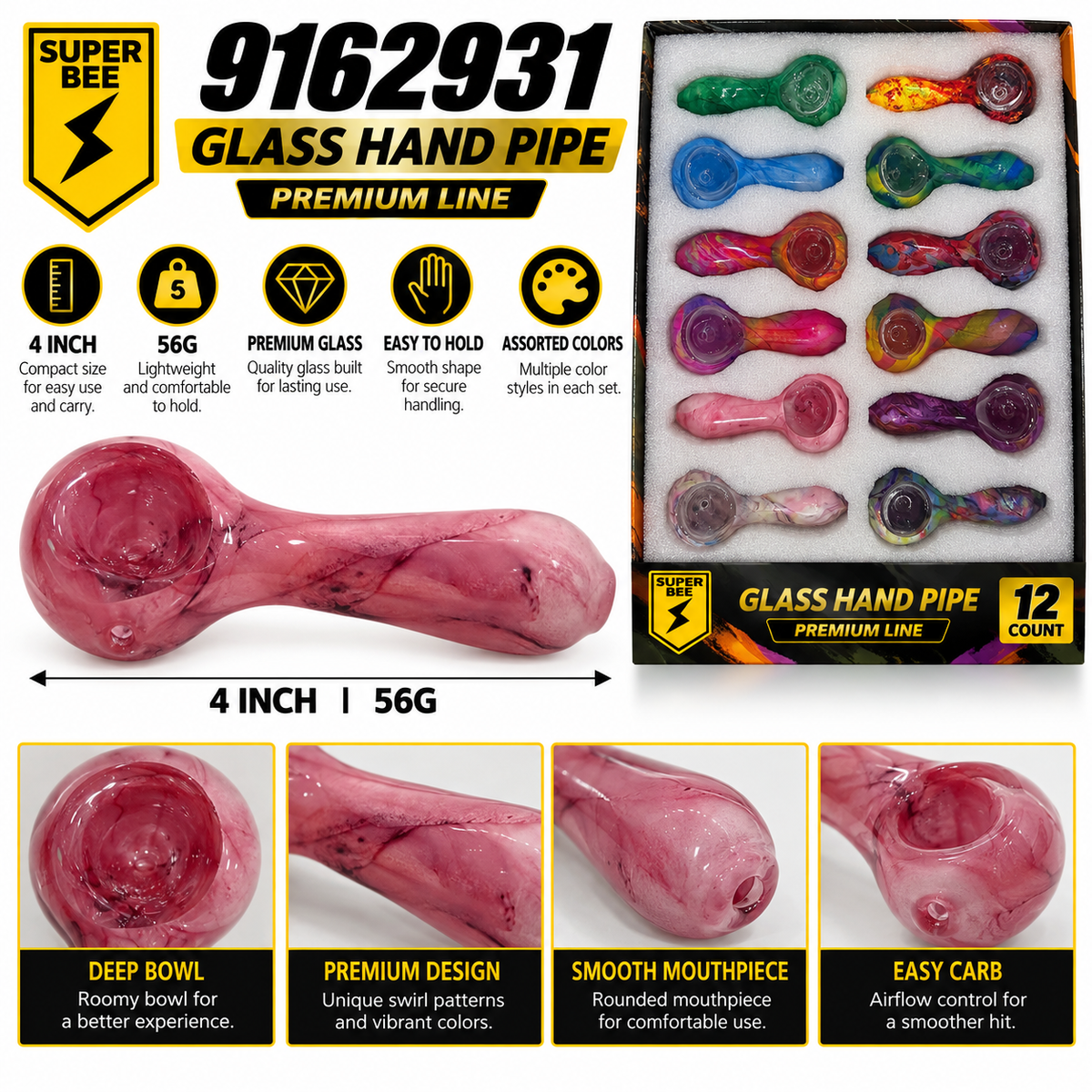 Glass Hand Pipe - Display of 12 – Style 3