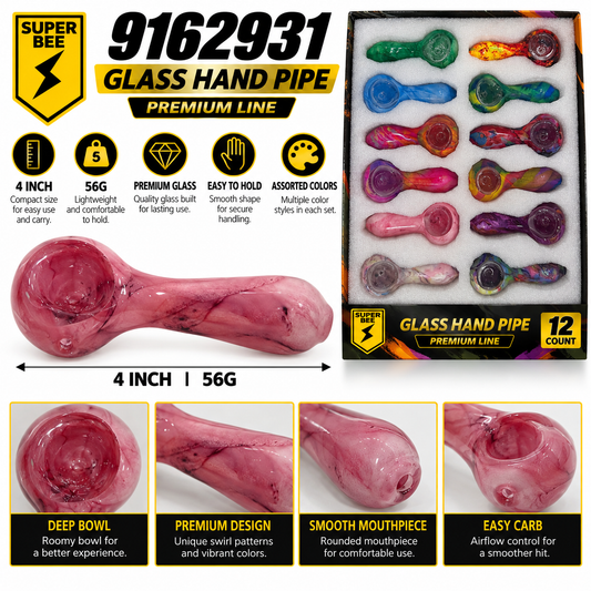 Glass Hand Pipe - Display of 12 – Style 3