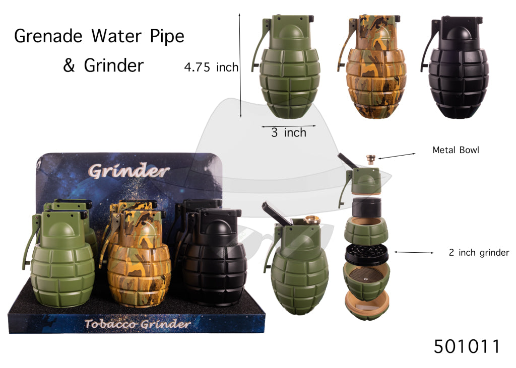T24481 Grenade Style Water Pipe & Grinder Display of 6