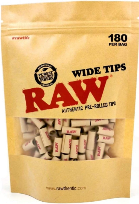 RAW PRE Rolled Wide Tips Filter Paper Natural Rolling RAW Tips 180 Tips