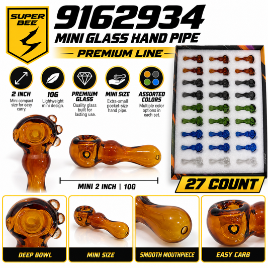 Mini Glass Hand Pipe - Display of 27