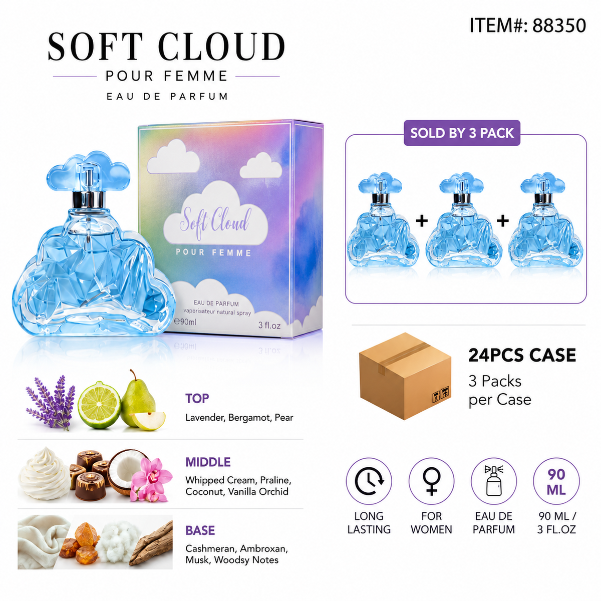 Ladies EDP 90ml/3fl.oz SOFT CLOUD POUR FEMME - 3CT