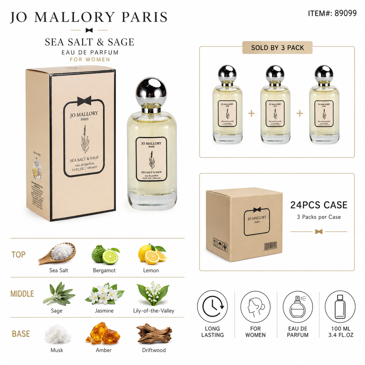 Ladies EDP 100ml/3.4fl.oz JO MALLORY PARIS - 3CT