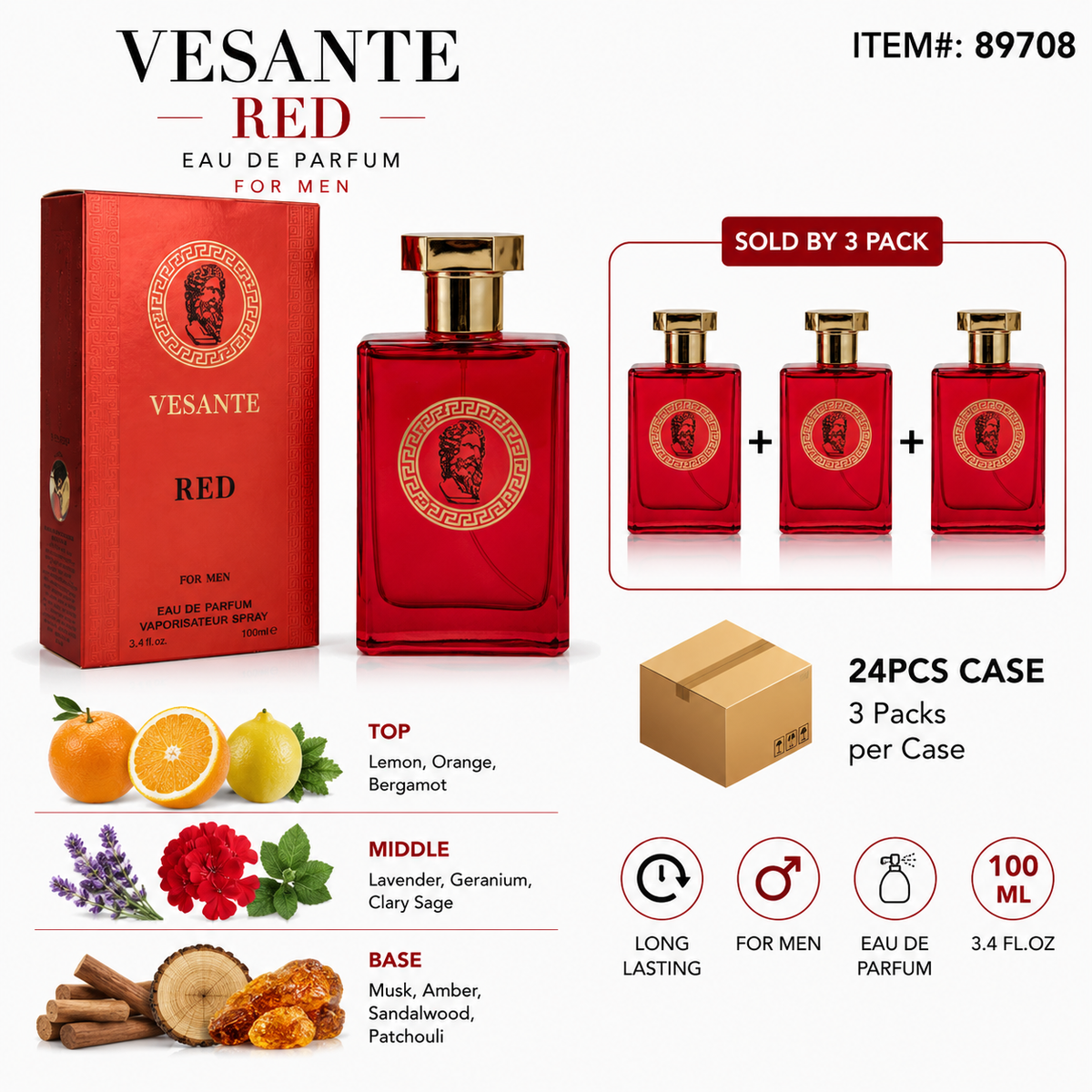 Men's EDP 100ml/3.4 fl.oz VESANTE RED - 3CT