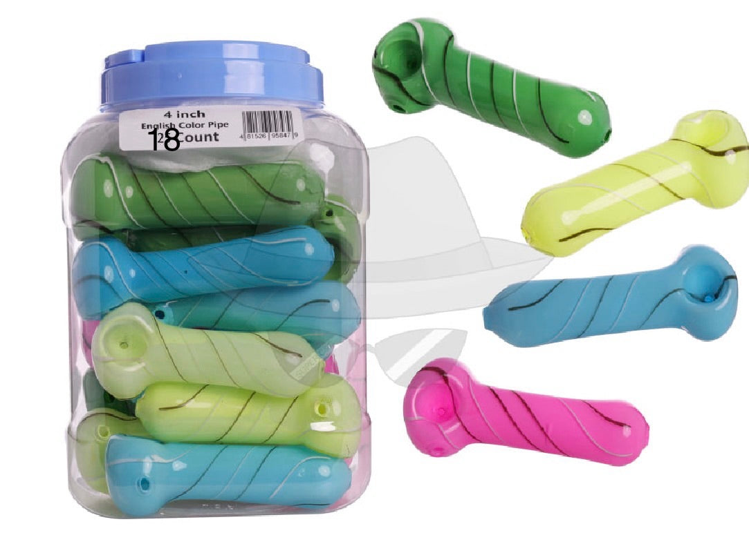 Jar of 18ct  4” English Glass Hand Pipe