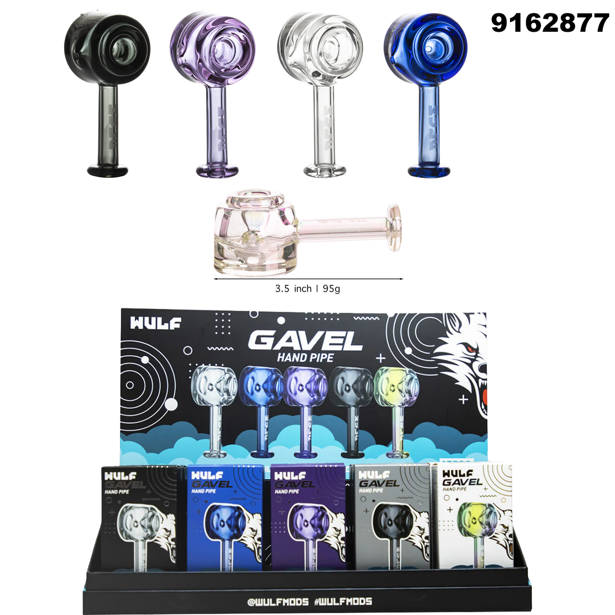 9162877 Wulf Gavel Glass Hand Pipe - 15ct