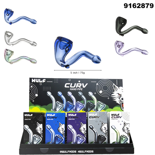 9162879 Wulf Curv Glass Hand Pipe - 15ct