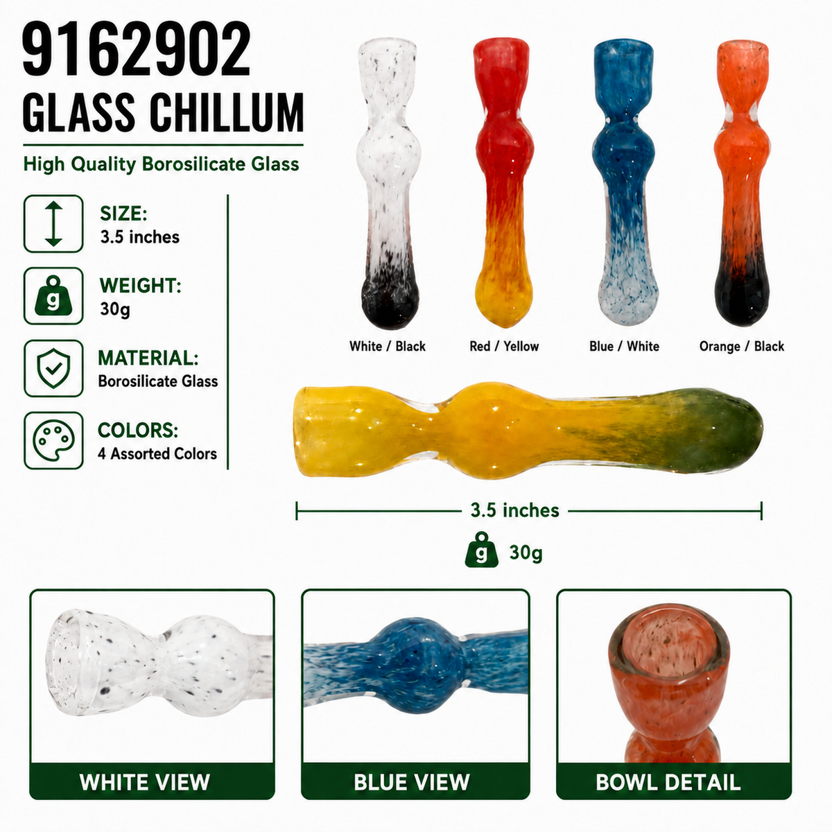 9162902 Glass Chillum