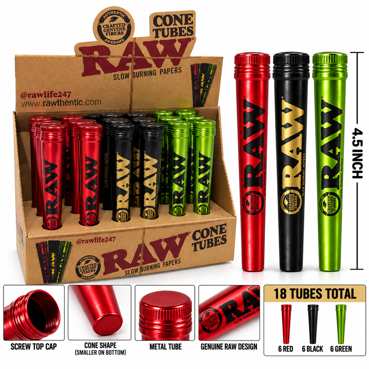 RAW Aluminum Cone Tubes - Display of 18