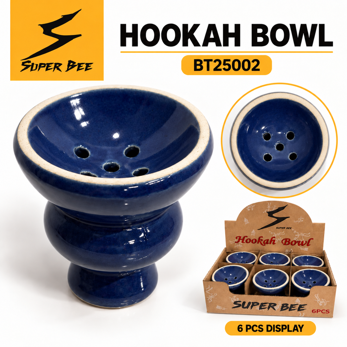 BT25002 Ceramic Hookah Bowl - Display of 6