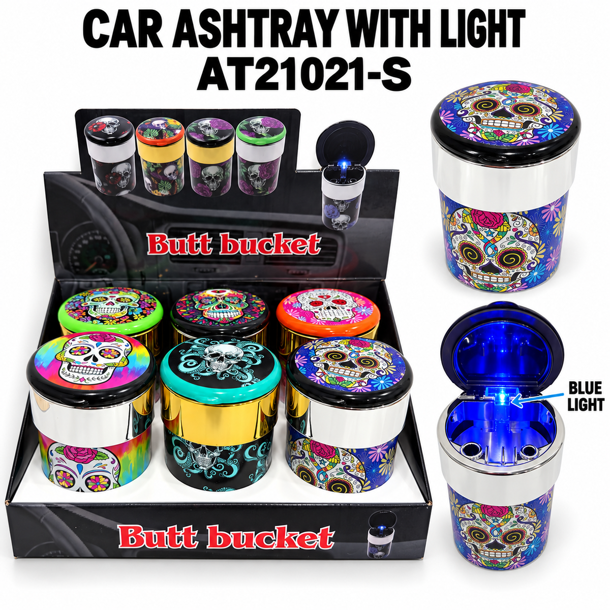 AT21021-S Car Ashtray w. Light-6CT