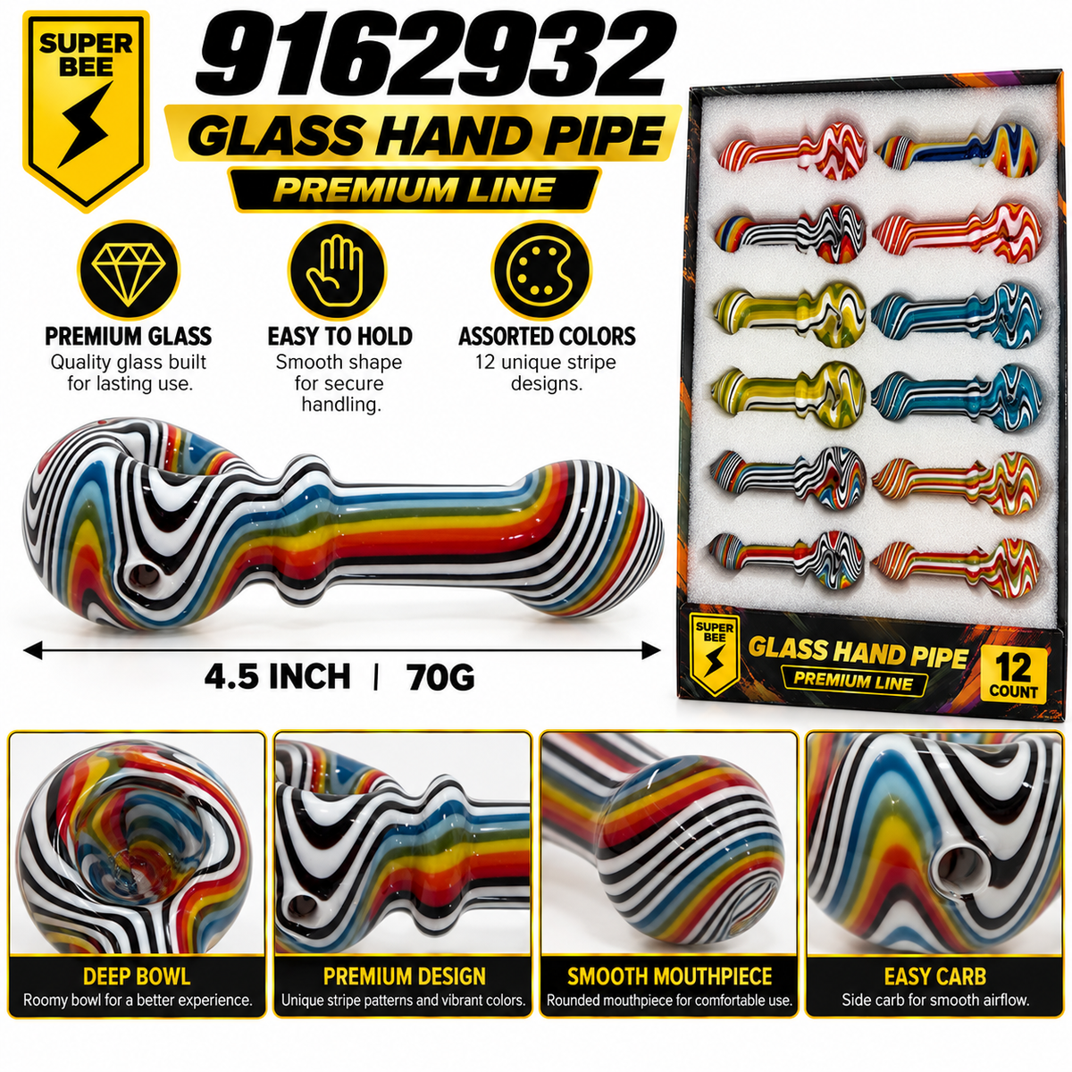 Glass Hand Pipe - Display of 12 – Style 2
