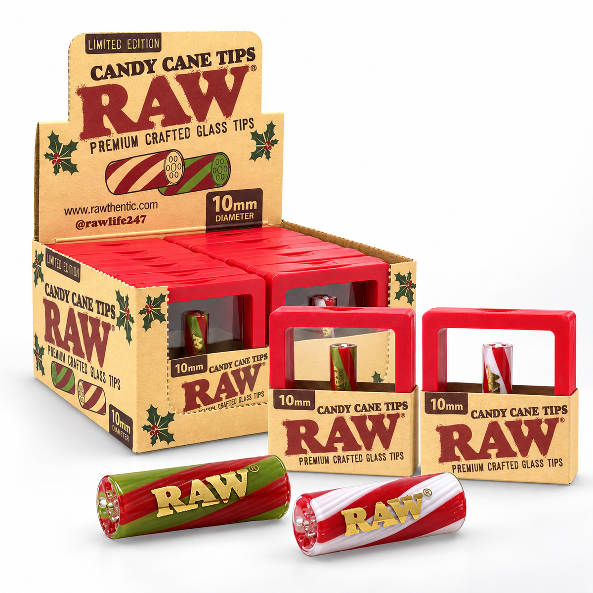 RAW Candy Cane Glass Tips - Display of 12