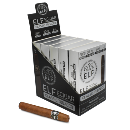 Elf Cigar Vape Disposable - 3000 Classic Tobacco Puffs- Pack of 3 - Display of 5 Packs