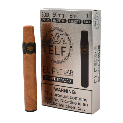 Elf Cigar Vape Disposable - 3000 Classic Tobacco Puffs- Pack of 3 - Display of 5 Packs