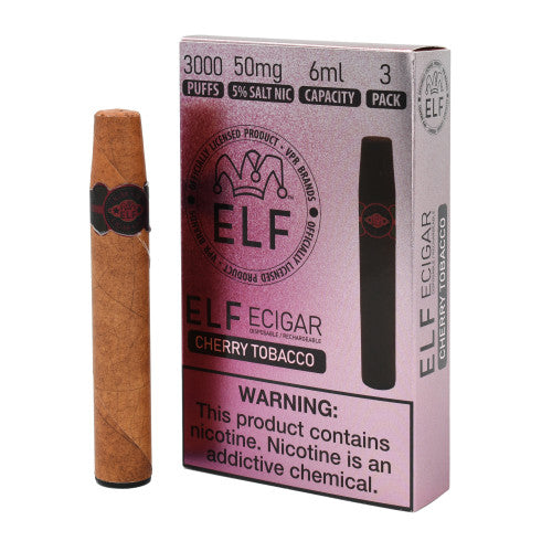 Elf Cigar Vape Disposable - 3000 Classic Tobacco Puffs- Pack of 3 - Display of 5 Packs