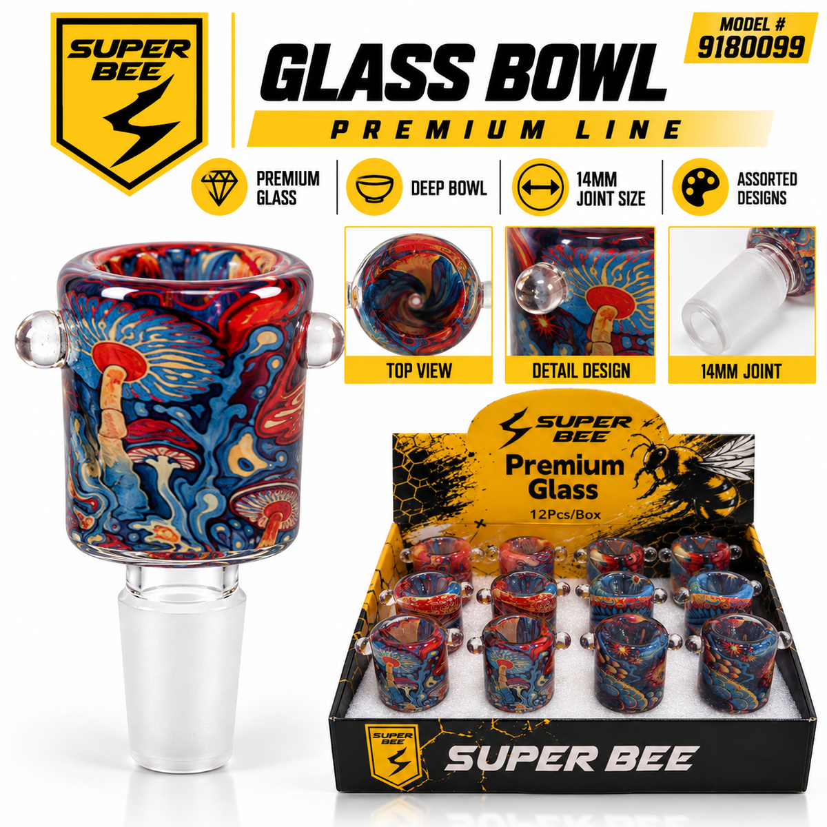 14" Male Glass Bowl-12ct – Style 9