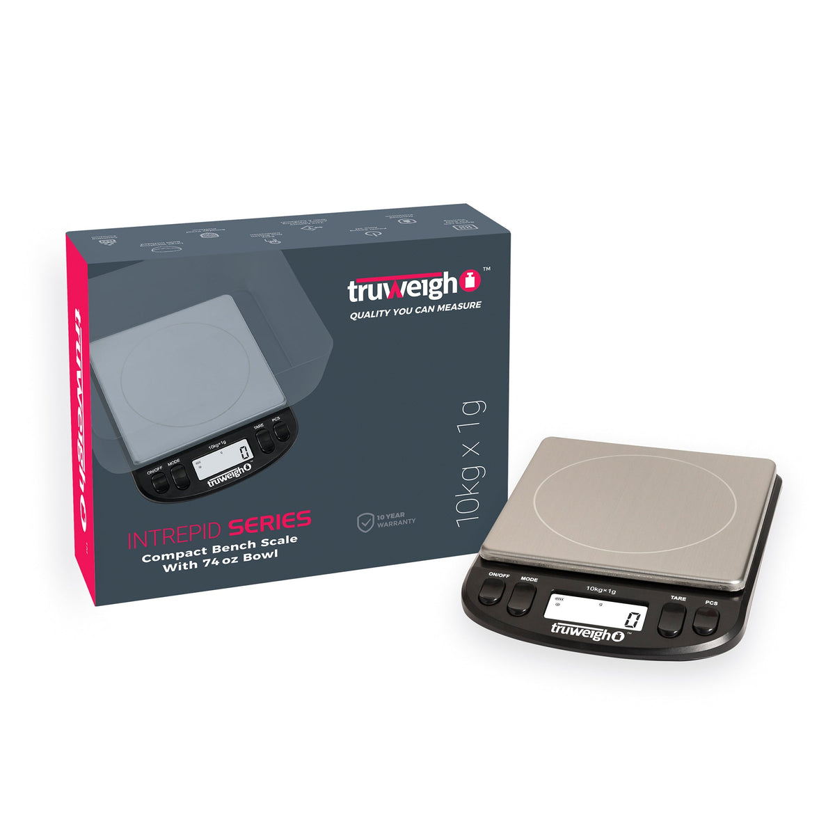 Truweigh Intrepid Series Black Compact Bench Scale with Bowl - 10kg x 1g