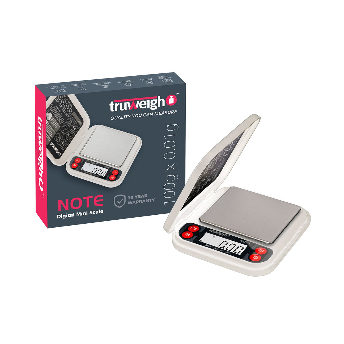 Truweigh Note Digital Mini Scale - 100g x 0.01g - White