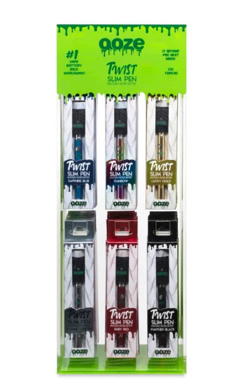 Ooze Slim Twist Vape Pen 48ct Battery Display 510 Thread 320 mAh Vaporizers + USB Charger - Acrylic Battery Display
