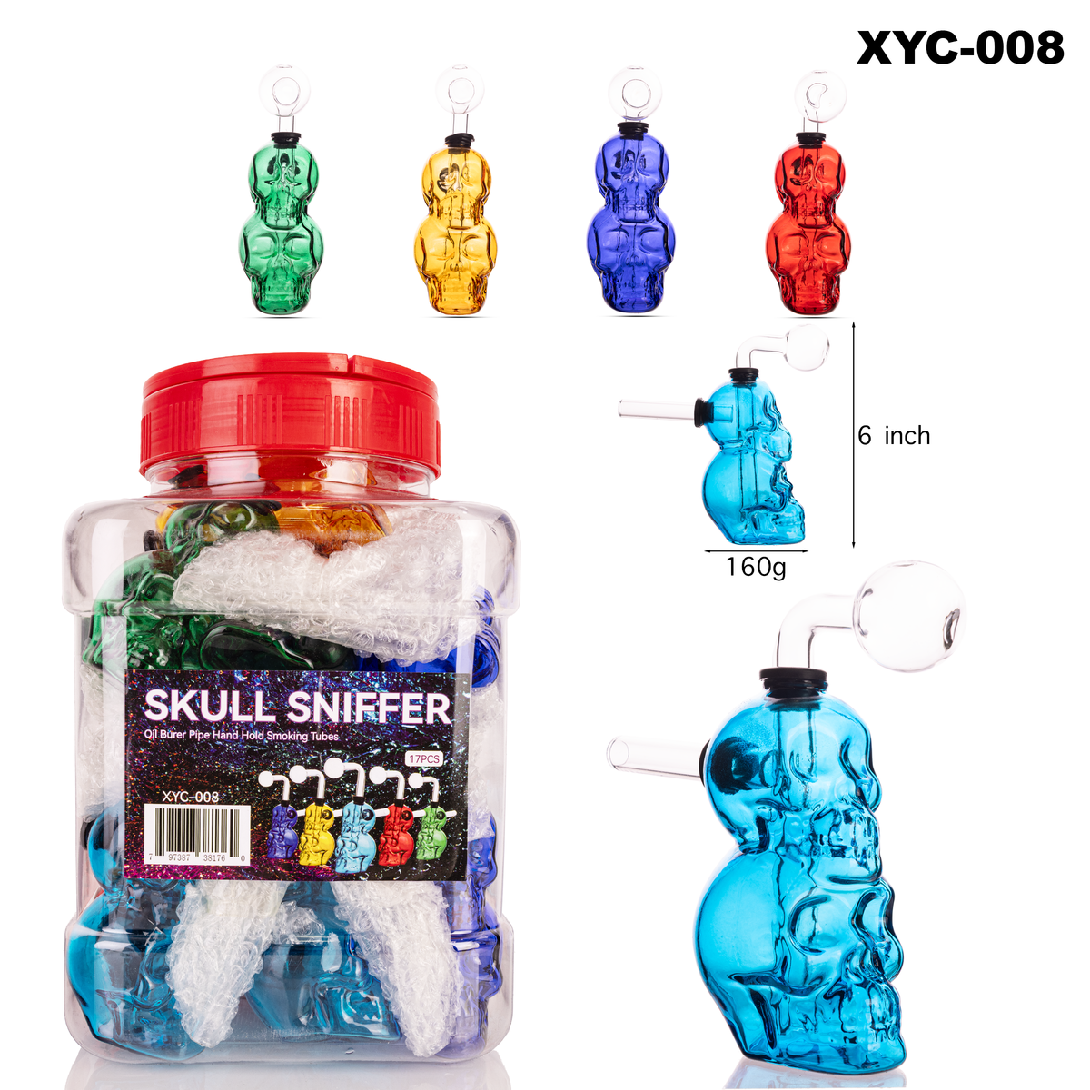 JAR OF 17 Skull OB Glass Water Pipe